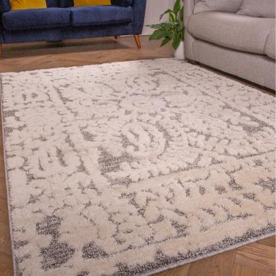 The Range Grey White Floral Damask Soft Scandi Shaggy Area Rug - Grey / 110 x 60cm