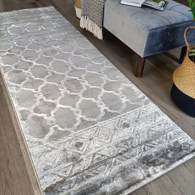 The Range Moroccan Tiled Shimmering Tufted Living Room Rug - Silicily - Grey / 4kg / 5kg