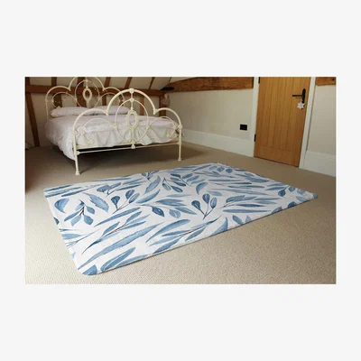 The Range Watercolour Blue Branches With Leaves Designer Rug - Blue / 230cm