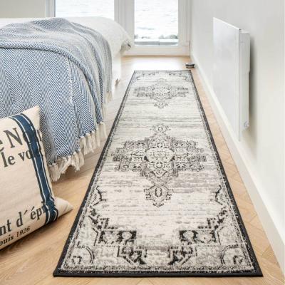 The Range Grey Black Traditional Medallion Low Pile Soft Living Area Rug - Grey / 240cm
