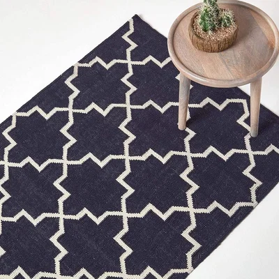 The Range Homescapes Edmonton Handwoven Kilim Rug - Navy Blue / 150cm