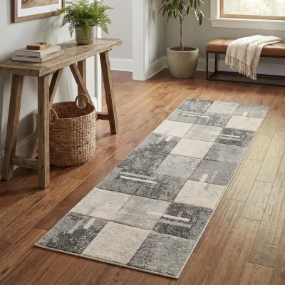 The Range Santiago Modern Abstract Geometric Carved Rugs Living Room Tile Design Area Rug - Grey / 220cm