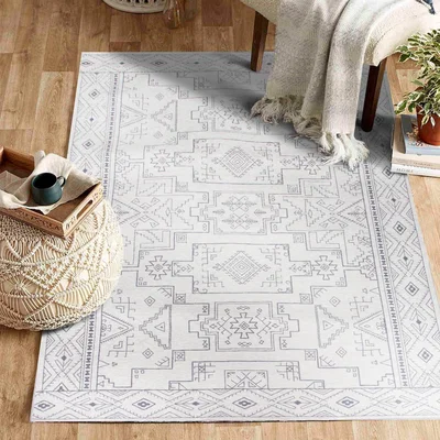 The Range Vernal Felix Geometric berber Washable Area Rug Grey White - Grey and White / 152 cm x 213 cm