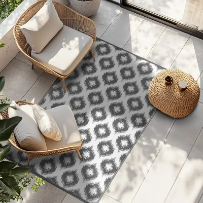 The Range Madrid Geometric Diamond Outdoor Rug - Grey