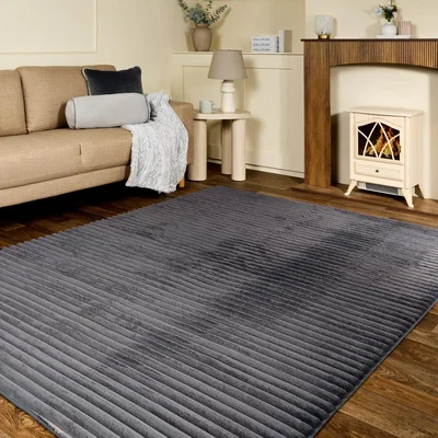 The Range OHS Faux Fur Ribbed Rug - Charcoal / 120X170
