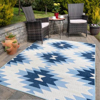 The Range Blue Textured Aztec Geometric Weatherproof Outdoor Garden Rug - Blue / 230 x 160cm