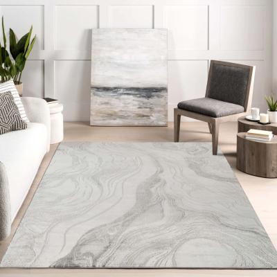 The Range Novu Modern Abstract Action Living Room Area Rug Metallic Sheen- Stream Grey - Grey / 290cm