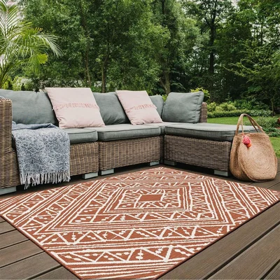 The Range Cayenne Orange Reversible Aztec Indoor Outdoor Rug - BW - Cayenne / 12kg