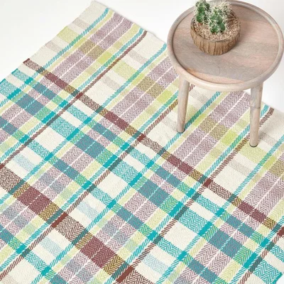 The Range Homescapes Wilson Handwoven Tartan 100 Cotton Rug - Blue/Green / 120cm