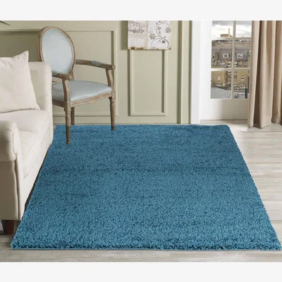 The Range Serdim Rugs Plain Living Room Fluffy Shaggy Area Rugs - Teal / 170cm