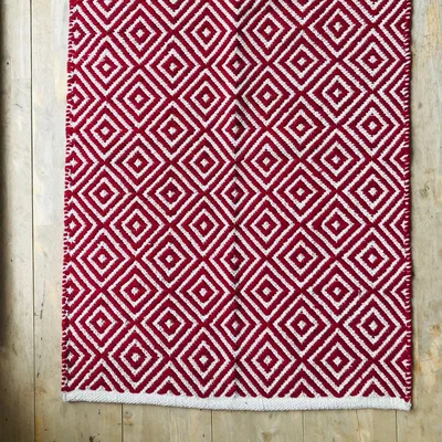 The Range Red Diamond Weave Cotton Handloom Rug 60 x 90cm - Red