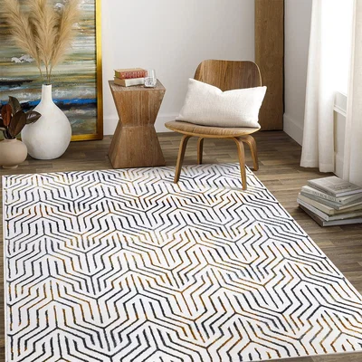 The Range Sunset Geo Strips Rug - Grey and Gold