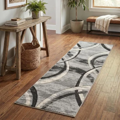 The Range Santiago Modern Abstract Geometric Carved Rugs Living Room Curve Design Area Rug - Grey / 220cm