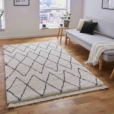 The Range White and Black 3.5cm Moroccan Shaggy Rug - White / Black / 3kg