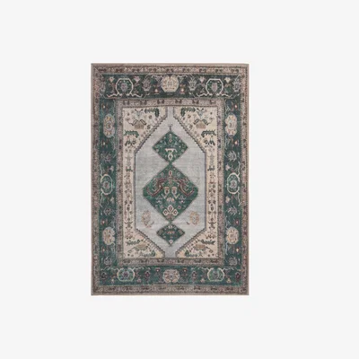 The Range Deep Green Cream Geometric Medallion Non Slip Washable Area Rug - Green / 230cm