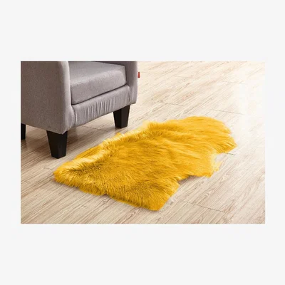 The Range Abaseen Faux Fur Sheepskin Rug, Soft Fluffy Shaggy Sheep Fur Rug Chair and Cover - Yellow