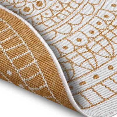 The Range Reversible Porto Indoor & Outdoor Round Rug Ochre. - Ochre / 140.0cm