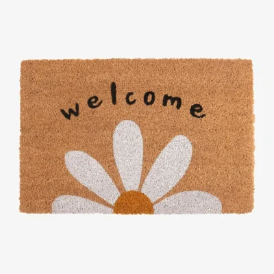 The Range Natural Daisy Welcome Doormat Floral Coir Entryway Rug - Brown