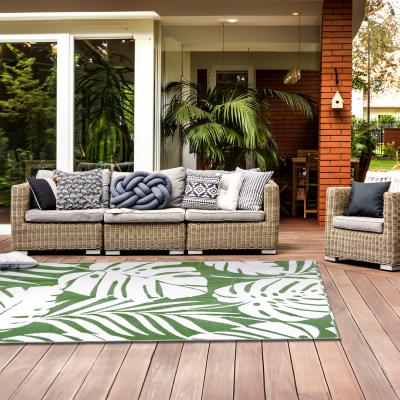 The Range Olive Green Tropical Leaf Outdoor Rug Reversible Pattern For Garden - Olive Green / 160 x 230cm