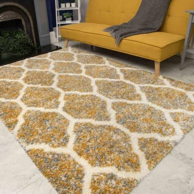 The Range Ochre Flecked Trellis Shaggy Rug - Lush - Ochre