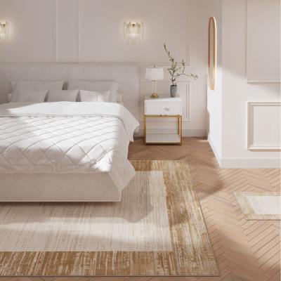 The Range Natural Beige Distressed Bordered Living Area Rug - Beige / 110cm