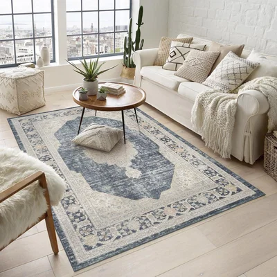 The Range Maia Washable Low Pile Non Slip Traditional Floral Area Rug Living Room Hallway - Navy / 240cm