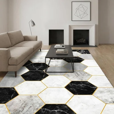 The Range CozyLiving Rectangle Hexagon Pattern Rug - Short Pile 200x280cm - BLACK