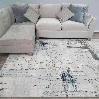 The Range Blue and Grey Polyester Abstract Living Room Rug - Attica - Blue / 4kg