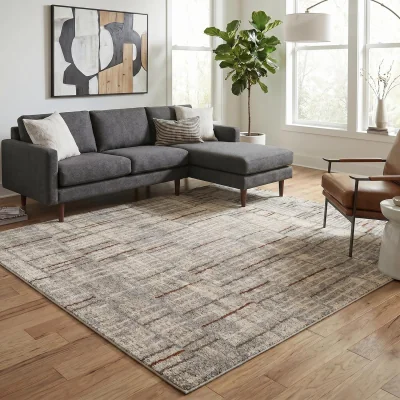 The Range Rhodes Modern Living Room Area Rug Easy Simple Geometric Hatch Patterned Rugs - Grey / 290cm