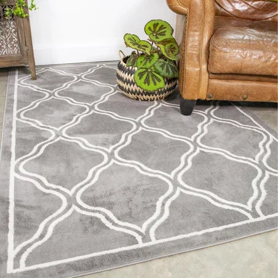 The Range Grey Bordered Geometric Trellis Living Area Rug - Grey / 110 x 60cm