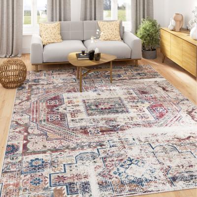 The Range Burgundy Distressed Area Rug - Navy Red Beige / 5mm / 120cm