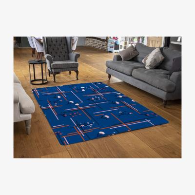 The Range Flowers With Check Grid For Fashion Designer Rug - Blue / 110cm