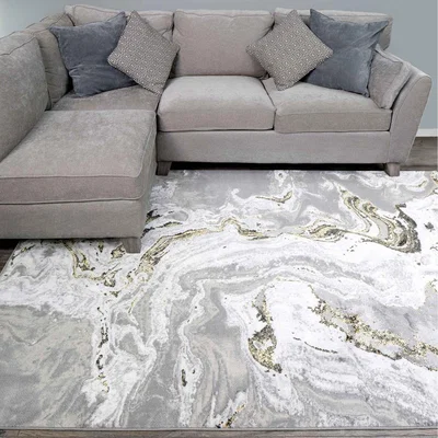 The Range Grey Gold Metallic Distressed Marble Effect Area Rug - Grey Gold / 230 x 160cm