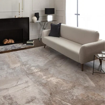 The Range Zephyr Beige Metallic Lustre Rug - Beige / 170cm