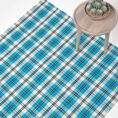 The Range Homescapes Irvine Blue Tartan Cotton Rug - Blue / 120cm