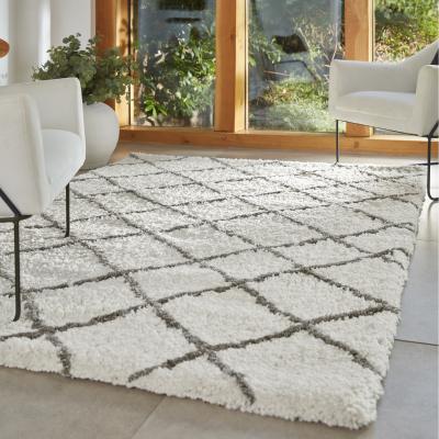 The Range White and Grey Diamond Microfibre Shaggy Rug - White and Grey