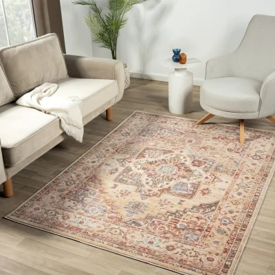 The Range Underfoot Summit Large Traditional Floral Border Rug - 8 mm Polyester Pile - Indoor - Beige / 600.0mm