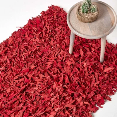 The Range Dallas Leather Shaggy Rug - Red / 244cm