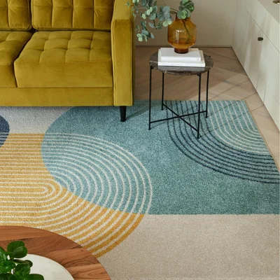 The Range Retro Blue  Yellow Arches Rug - Blue / 170cm