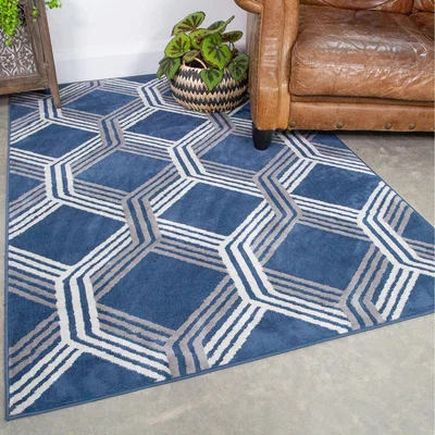 The Range Navy Blue Modern Geometric Living Area Rug - Navy Blue / 150 x 80cm