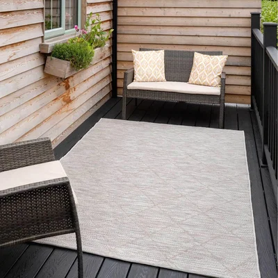 The Range Beige Textured Trellis Flatweave Indoor Outdoor Weatherproof Rug - Beige / 230 x 160cm