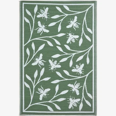 The Range Homescapes Green Floral Outdoor Rug with Bumble Bee Design - Green