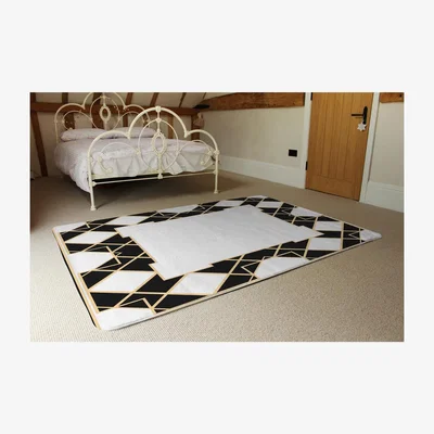 The Range Art Deco Diamond Border Designer Rug - Black / 230cm