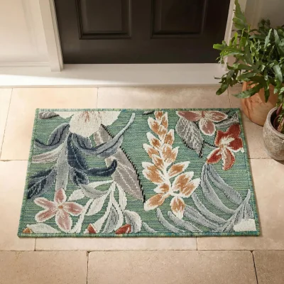 The Range Gardenia Lily Indoor Outdoor Low Pile Area Rug Floral Design Sage - Sage / 80cm
