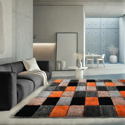 The Range Shaggy Blocks High Pile Rug - Orange / 120x170