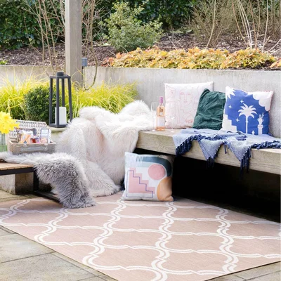 The Range Beige Trellis Flatweave Indoor Outdoor Rug - Beige / 150 x 80cm