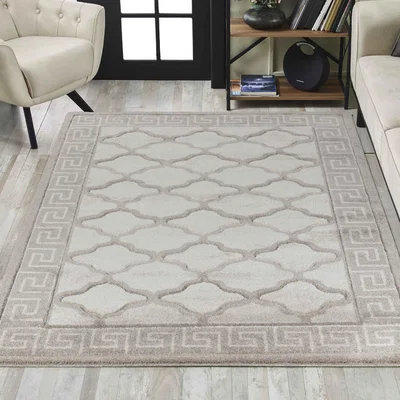The Range Valencia Modern Trellis Design Carved Area Rugs - Beige / 80x150 cm Rectangle