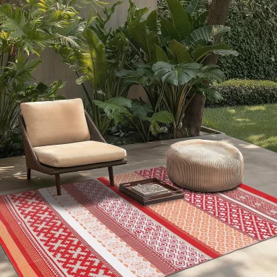 The Range Green Decore Prime Red & Orange Rug 120x180cm Waterproof Outdoor Garden Mat - Red