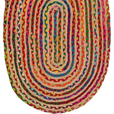 The Range Multi Cotton Chindi  Jute Oval Rug - 90 x 60cm - Multicoloured