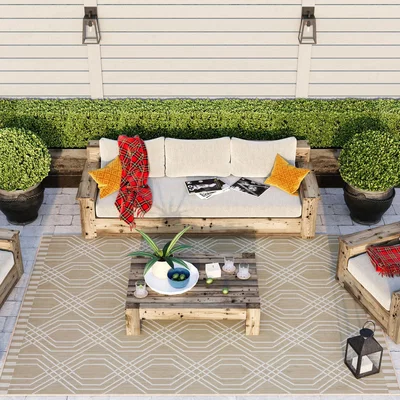 The Range Beige Abstract Outdoor Rug - Basata - Beige / 230cm